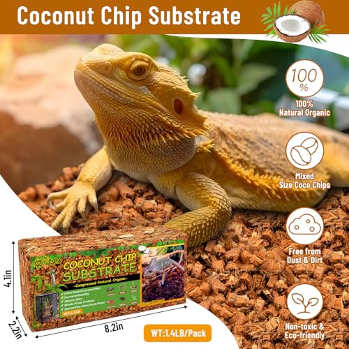 Riare 8Pack Coconut Husk Chip for Reptiles, 8.8LB Coconut Fiber Substrate | Coco Chips Substrate Coconut Husk Bedding for Snakes, Tortoises, Ball Python, Bearded Dragon, Geckos, Lizards, Frogs - color: 8 pack