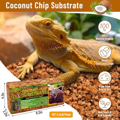 Riare 8Pack Coconut Husk Chip for Reptiles, 8.8LB Coconut Fiber Substrate | Coco Chips Substrate Coconut Husk Bedding for Snakes, Tortoises, Ball Python, Bearded Dragon, Geckos, Lizards, Frogs - color: 8 pack