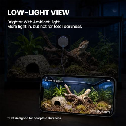 litokam F1.0 Aperture Fish Tank & Reptile Pet Camera.2K 3MP Anti-Glare Aquarium Terrarium Camera with Close-Focus Lens, 147° Ultra-Wide Angle, 3X Zoom, 2.4G/5GHz WiFi