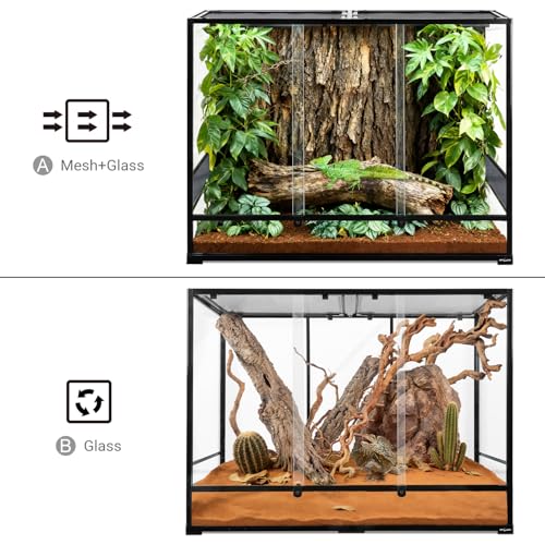 REPTI ZOO Large Glass Reptile Tank 48"x18"x36", 130 Gallon Vertical Reptile Terrarium with Front Opening Door & Ventilated Mesh, Paludarium Tank for Chameleon lizard Frogs Arboreal Reptiles Amphibians
