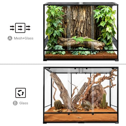 REPTI ZOO Large Glass Reptile Tank 48"x18"x36", 130 Gallon Vertical Reptile Terrarium with Front Opening Door & Ventilated Mesh, Paludarium Tank for Chameleon lizard Frogs Arboreal Reptiles Amphibians