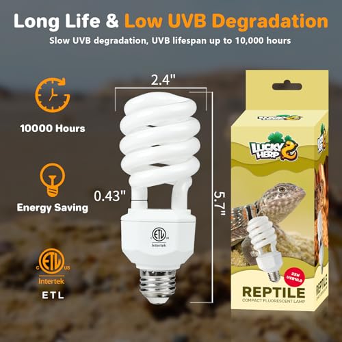 LUCKY HERP UVA UVB Reptile Light 10.0, Desert UVB 150 Compact Fluorescent Lamp, UVB Light for Reptiles 23W, UVA UVB Reptile Light Bulb, UVB Bulb for Reptiles Bearded Dragons Lizards Tortoises Snakes - style: UVB10.0 23W