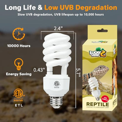 LUCKY HERP UVA UVB Reptile Light 10.0, Desert UVB 150 Compact Fluorescent Lamp, UVB Light for Reptiles 23W, UVA UVB Reptile Light Bulb, UVB Bulb for Reptiles Bearded Dragons Lizards Tortoises Snakes - style: UVB10.0 23W