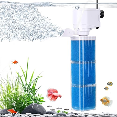 fishkeeper 4-in-1 Mutil Stage Aquarium Power Filter, 6W/8W/13W, 20-100Gal | Quiet Submersible Fish Tank Filter with Filtration/Bubbler/Oxygenation/Wavemaker Function, Adjustable Air Flow, Sponge Filter - size: 8W (for 40-70Gal)
