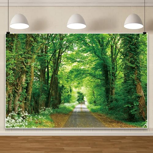 Forest Tree Backdrop 10x8 Nature Outdoor Party Decorations Banner | Nature Scenery Landascape Photography Background Green Tree Forest Road Backdrops for Photoshoot Spring Summer Photo Props