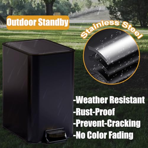 Metal Dog Pooper Scooper for Yard - Dog Poop Trash Can Outside with Pedal | 3.2 Gal Pet Waste Container Outdoor - Stainless Steel Garbage Bucket with Lid - Trash Bin, Long Handle Tray and Rake - Black