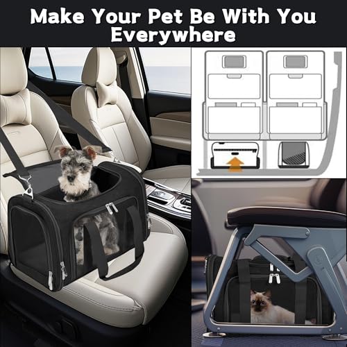 Soft-Sided Cat/Dog/Pet Carrier, Collapsible Pets Travel Carriers | for Big Cats/Small Dogs with Shoulder Strap & Removable Mat, Mesh Puppy Carry Bag, Up to 16 Lbs, TSA Airline Approved(Black) - color: BLACK, size: 17"L x 11"W x 11"H