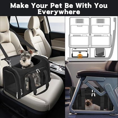 Soft-Sided Cat/Dog/Pet Carrier, Collapsible Pets Travel Carriers | for Big Cats/Small Dogs with Shoulder Strap & Removable Mat, Mesh Puppy Carry Bag, Up to 16 Lbs, TSA Airline Approved(Black) - color: BLACK, size: 17"L x 11"W x 11"H
