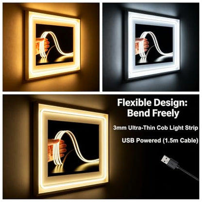Ultra-Narrow 3mm USB COB LED Strip Lights Self-Adhesive, for Kitchen Cabinets, Bedroom, Gaming Desk (6000k Cool White, 2ft) - color: 6000k Cool white, size: 2ft