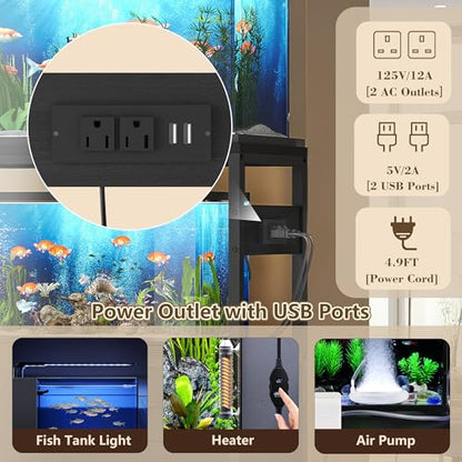 Heybly 20-29 Gal Fish Tank Stand with Drawer, Power Outlet,330lbs HAS001BK | Aquarium Stand,Heavy Duty Metal Frame for Fish Tank, Turtle & Reptile Terrarium, 31.5" x 15.7" Top, Black - color: Black, size: 20-29 gal