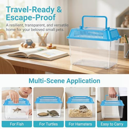 UPKOCH 4-Pack Critter Keeper Small Fish Tank, Portable Plastic Reptile Terrarium Bug Cage with Lid, Mini Travel Transport Container for Turtle Tarantula Hermit Crab