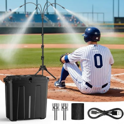 Portable Misting System with Stand, Water Cooling Misters Set for Outside Patio - 9L Bucket Built-in 10000mAh Battery & PCS Pump & Timer for Outdoor, Canopy, Sport, Golf, Beach, Greenhouse, Camp