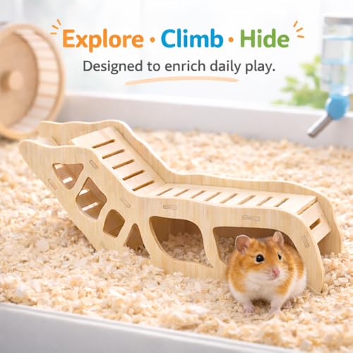 Versatile Hamster Hideout&Exploration Tunnel -Wooden Climbing Ladder&Peep Shelter | Hamster Hideout for Decorative Landscaping Digging Peeping Hide(Only for Small Hamsters)