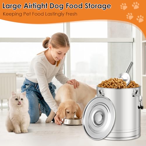 Stainless Steel Dog Food Storage Container,50LB/55LB Airtight Dog Food Storage Container with Lid to Keep Fresh,Easy Clean Large Pet Food Storage Container with Scoop for Cat Food,Chicken Feed,Rice - size: 50 LBS