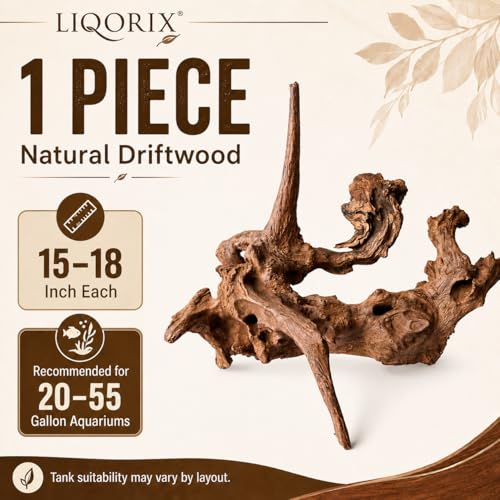 Natural Aquarium Driftwood, 15 to 18 Inch Single Piece, Fish Tank Decor and Aquascaping Wood for Freshwater Aquariums, Reptile Terrarium and Air Plant Display