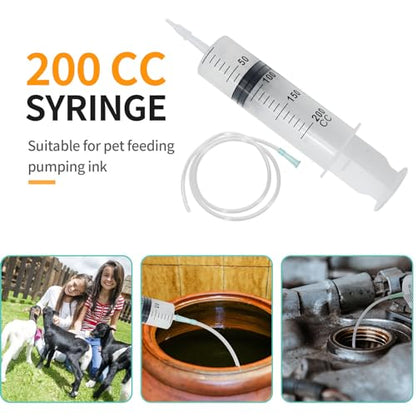 Hoypeyfiy 200ml Large Syringe ,Plastic Syringe with 40 Inches Plastic Tubing for Scientific Labs,Liquid,Plant Irrigation,Perfumes,Inks,Feeding Pets