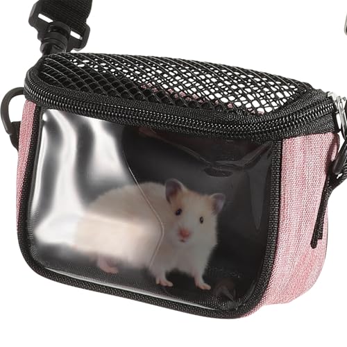 GLEAVI Small Animal Carrier Bag Portable Outdoor Guinea Pig Pouch with Breathable Mesh, Pink Beige S Size, Travel Handbag for Hamsters Squirrels Hedgehogs and Chinchillas