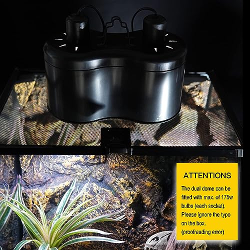 Reptile Dual Dome 12inch, Fits Reptile Light/Heat Lamp/UVB Light, Max. 160W Each,Patent Design K8561, Reptile Light Fixture