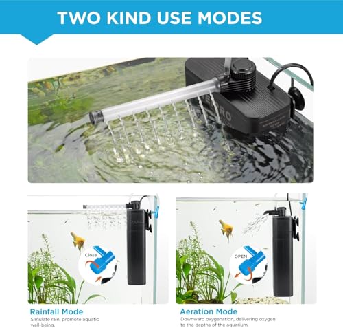Internal Fish Tank Filter with 5W UV Light, Multi Filter Materials, Adjustable Water Flow Submersible 185GPH Aquarium Filter Pump for 30~50 Gal Freshwater, Aeration/Rainfall Mode, TU-700(185GPH) - size: TU-700
