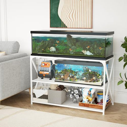 55-75 Gallon Fish Tank Stand, 49.2 x 19.7x 31.5 Inch,Industrial Aquarium Stand with Power Outlet and Switch, Turtle Tank, Reptile Terrariums and Breeder Tank Stand, White - color: White