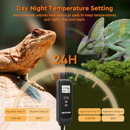 Reptile Dimming Thermostat, Adjustable Day and Night Temperature, Thermostat for Reptile Heat Lamp Heat Pad, PID Temperature Controller, Memory Function, ℉/℃ (Model: PT02A) - color: Day/Night Temp Set
