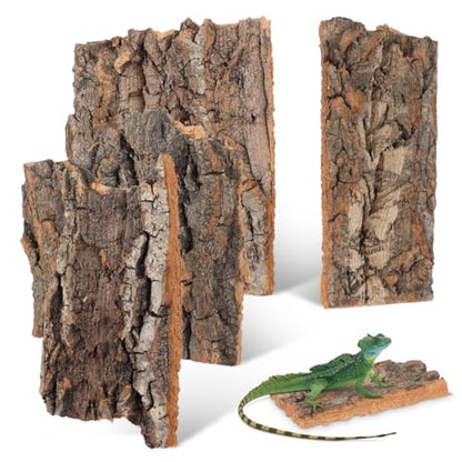Baluue 4 Pack Reptile Cork Bark, Natural Reptile Bark Bedding for Terrarium Substrate Tank Supplies Decor for Gecko, Lizard, Tortoise, Frog, Spiders, Hermit Crabs