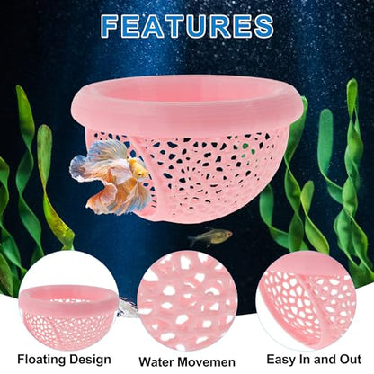 Floating Betta Cave & Hammock, Multi-Functional Hideout for Aquarium Pink - color: Pink