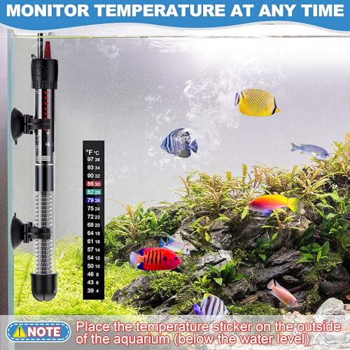 Dreyoo 2 Set 100W Submersible Aquarium Heater with 4 Thermometer Stickers | Adjustable Aquarium Fish Tank Heater with Suckers, Adjustable Knob Thermostat for Marine Saltwater and Freshwater