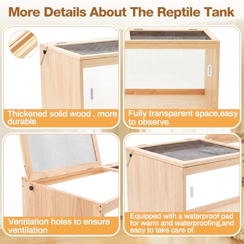 CroBlissful 47" L x 16" W x 16" H Bearded Dragon Enclosure Tank (44 Gallons) –Reptile Enclosure, Lizard Terrarium with Sliding Door & Metal Mesh Top, Suitable for Reptiles, Hamsters (Solid Wood Style)