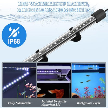 15in Submersible Aquarium LED Light, 24/7 Mode Aquarium Lights with Full Spectrum RGBW LEDs, IP68 Waterproof Fish Tank Light with Dimming, Timming and Color Adjustable - style: 15inch