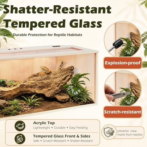 Bearded Dragon Tank,Wooden Reptile Tank and Lizard Tank,Tempered Glass Large Bearded Dragon Enclosure with Built-in Lamp Fixture (48X20X20inch,80 Gallons) - color: Wooden Roof, size: 48X20X20inch,80 Gallons