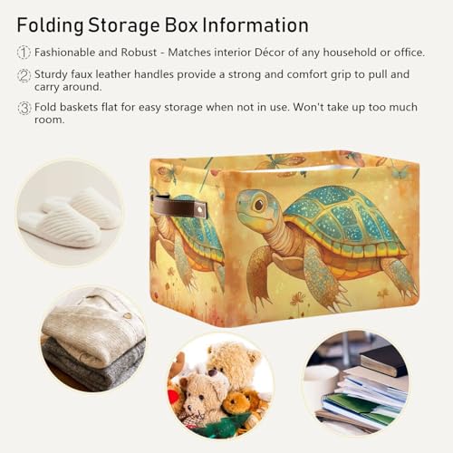 Cartoon Turtle Reptile Terracotta storage baskets 1 pack, foldable and waterproof durables fabric storage cubes with sturdy handle stuff set for dorm