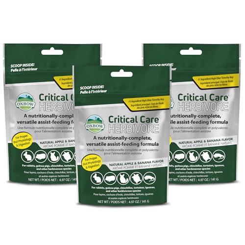 Oxbow Critical Care Herbivore Small Pet Formula, Apple Banana, 141g, 3 Pack | Recovery feeding support, high-fiber timothy hay, for rabbits & guinea pigs, vet recommended emergency nutrition