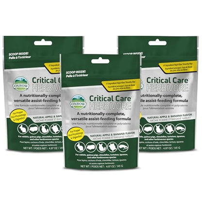 Oxbow Critical Care Herbivore Small Pet Formula, Apple Banana, 141g, 3 Pack | Recovery feeding support, high-fiber timothy hay, for rabbits & guinea pigs, vet recommended emergency nutrition