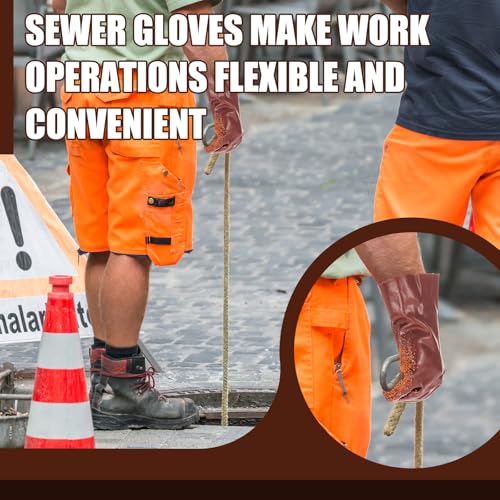 Teenyyou 4 Pairs Sewer Snake Gloves Non Slip and Reusable PVC Sewer Abrasion Resistant Drain Cleaning Waterproof Safety Plumbing Snake Gloves for Men Women Plumber Tools(Brown, Regular) - color: Brown, size: Standard