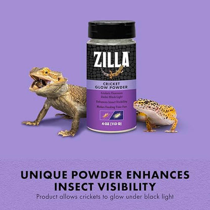 Zilla Cricket Glow Powder, Calcium Powder 4 Ounces | Add to Reptile Food, Provides Calcium, Ideal for Insectivores - size: 4 Ounce (Pack of 1)