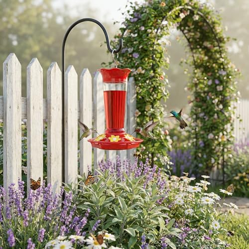 10oz Plastic Hummingbird Feeders for Outdoors - 2 Pack, Ant & Bee Proof, 6 Feeding Ports, Easy Clean Red Nectar Feeders for Outside Hanging, Gifts for Mom