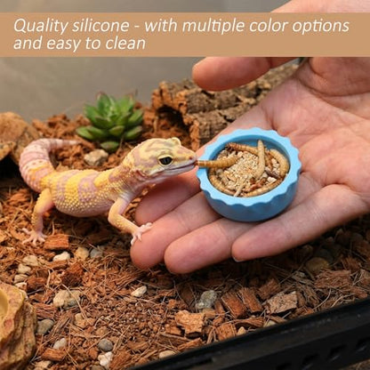 7PCS Silicone Crested Gecko Food Dish and 2PCS Stirred Feedings Stick | Colorful Water Bowl Reusable Small Reptile Feeding Dish for Crab Reptile Tanks Terrarium Accessories Crested