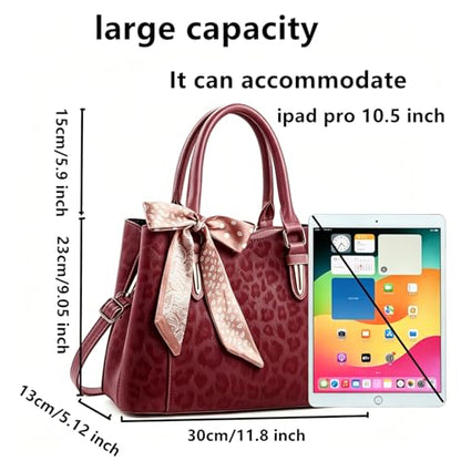 3 Compartment Satchel Purse Top Hnadle Bags Hobo Handbag for Women | Multi Compartment,Medium,Leopard Print Faux Fur,Detachable Shoulder Crossbody Strap,Work Office Daily,High elasticity base - color: Wine Leopard
