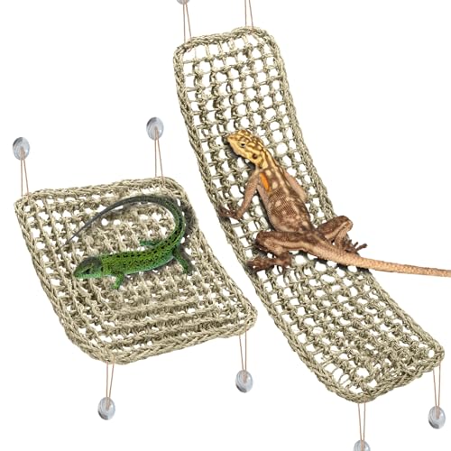 2Pcs Reptile Hammock for Bearded Dragon Climbing Bridge Tank Accessories | Large Bearded Dragon Hammock, 2 Pcs Reptile Climbing Bridge, Lizard Tank Accessories for Chameleon Hermit Snake Habitat Decor - style: 1 Rectangle + 1 Square