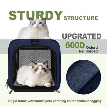 GAPZER Cat Carrier 18x11x11 United Airline Approved, Soft Pet Flying Kennel | Small Dog Chihuahua Crate 5-10 Pounds, Softshell Kitty Taxi Transport Cage 18lbs, Sturdy Miniature Poodle Top Loader Vet Case - color: Navy