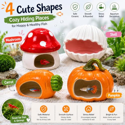 Ceramic Axolotl Hide Cave Hideout Tank Accessories Aquarium Decor for Pets | Hollow shaded resting spot、Weighted base, stays put、Fade-resistant glaze finish - size: Small
