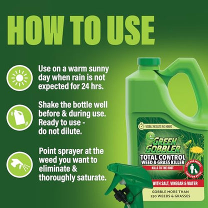 Green Gobbler Natural Total Control Weed & Grass Killer | Made with Concentrated Salt & Vinegar | Pet Safe | Kills to The Root | 1 Gallon Trigger - size: 1 Gallon with Trigger Sprayer
