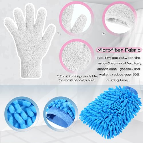 Potchen 6 Pcs Microfiber Dusting Mitt Gloves for Plants Washable Dusting Gloves for House Cleaning Furniture Car Washing - color: Pink,white,blue