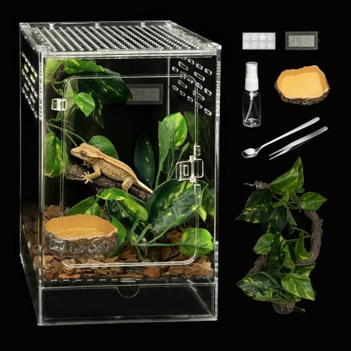 Reptile Terrarium,6" x 6" x 10" Tall PC Starter Crested Gecko Tank | Vertical Reptile Ventilation Enclosure with Accessories for Arboreal Tarantula Cribs,Tree Frog Cage,Small Reptiles Habitat - size: 6*6*10inch
