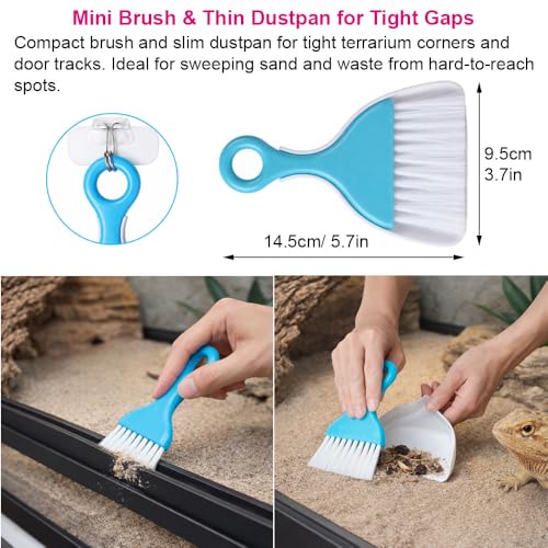 Reptile Sand Scoop Cleaning Kit for Bearded Dragon & Leopard Gecko Tank Accessories – Reptile Sand Sifter, Reptile Litter Scoop, Mini Brush & Dustpan, Hanging Waste Bag Dispenser
