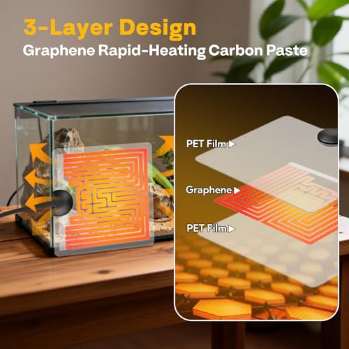 Reptile Heating Pad 6x5.5 Inch Under Tank Heater, 5W Low Energy Graphene Heating Mat for Terrarium, Safe & Even Warming for Snake Lizard Gecko Turtle Frog Hermit Crab Plastic/Glass Cages - size: upgrade 5W ( 6 x 5.5 Inch)