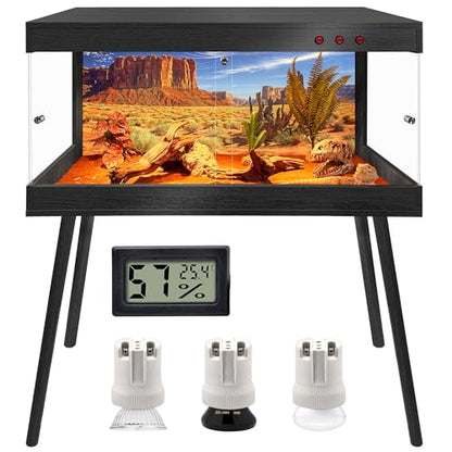 Royxen Reptile Tank with Leg Stand, Tempered Glass Bearded Dragon Tank, 64 Gallons Reptile Enclosure,Lizard Tank for Chameleon,Snake,Lizard Habitat (Black, 40x20x19.5 Inch) - color: Black, size: 40"x20"x19.5"