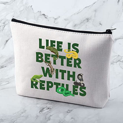 MNIGIU Reptile Lover Gift Life Is Better With Reptiles Cosmetic Bag Reptile Themed Gift Reptile Pet Carrier Bag