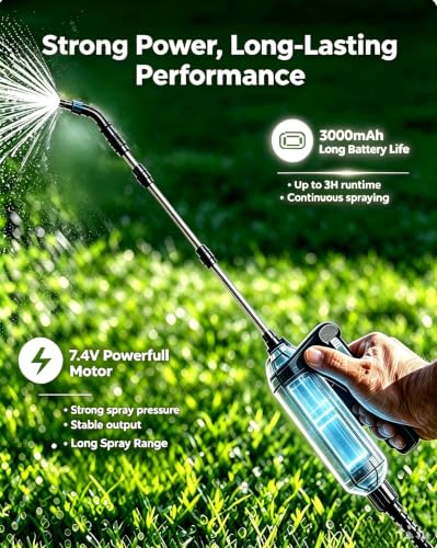 DEGGE Battery Powered Sprayer 2 Gallon, 7.4V Powerful Electric Pump Sprayer | Weed Killer Sprayers with Rechargeable Handle & 5 Mist Nozzles & Retractable Wand & Adjustable Strap for Lawn, Garden, Yard - color: Blue